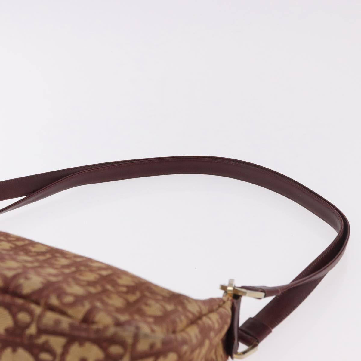 Christian Dior Trotter Canvas Shoulder Bag Red Gold Auth 186843