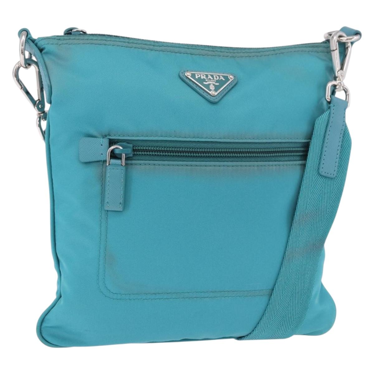 PRADA Shoulder Bag Nylon Light Blue Silver Auth 186844A