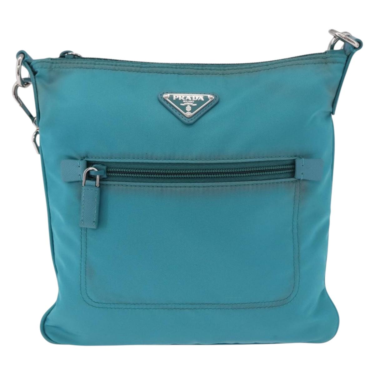 PRADA Shoulder Bag Nylon Light Blue Silver Auth 186844A