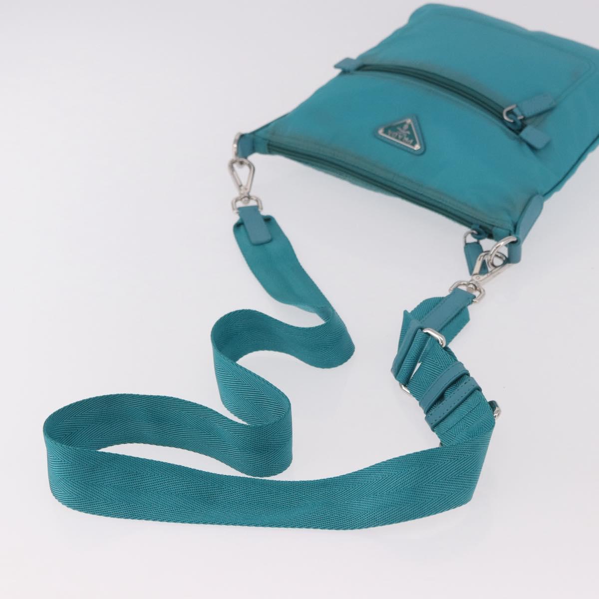 PRADA Shoulder Bag Nylon Light Blue Silver Auth 186844A