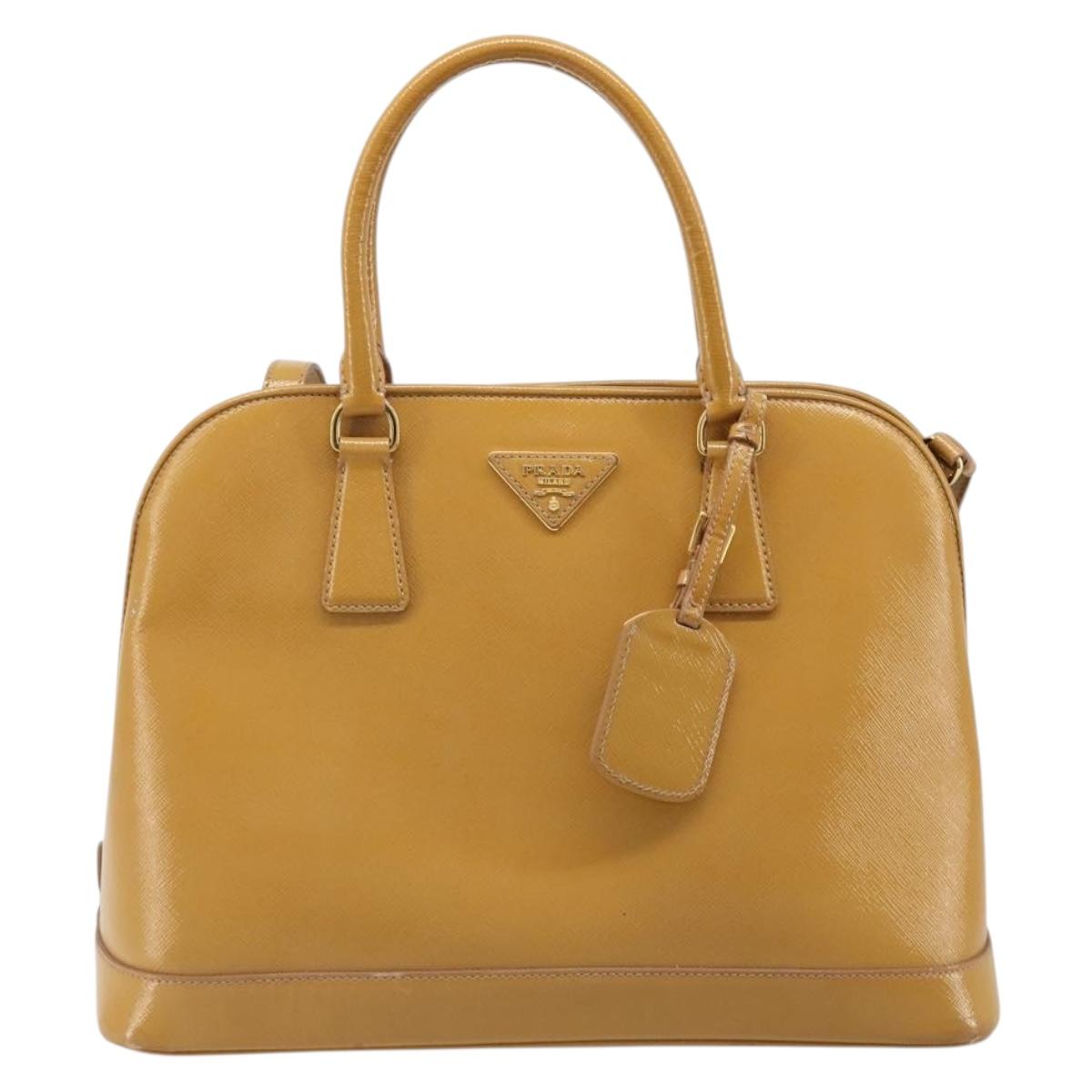 PRADA Hand Bag Leather 2way Beige Gold Auth 186845A