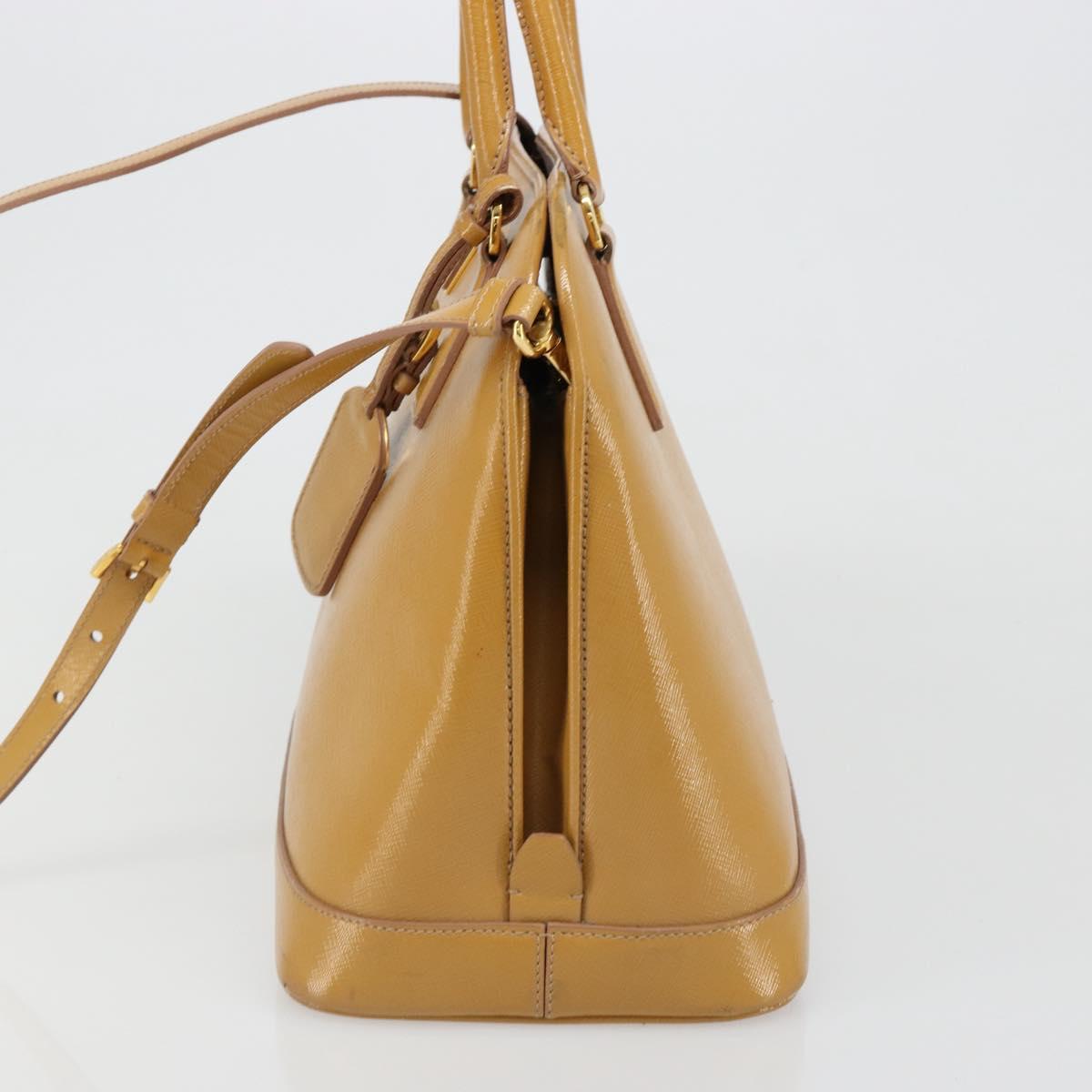 PRADA Hand Bag Leather 2way Beige Gold Auth 186845A