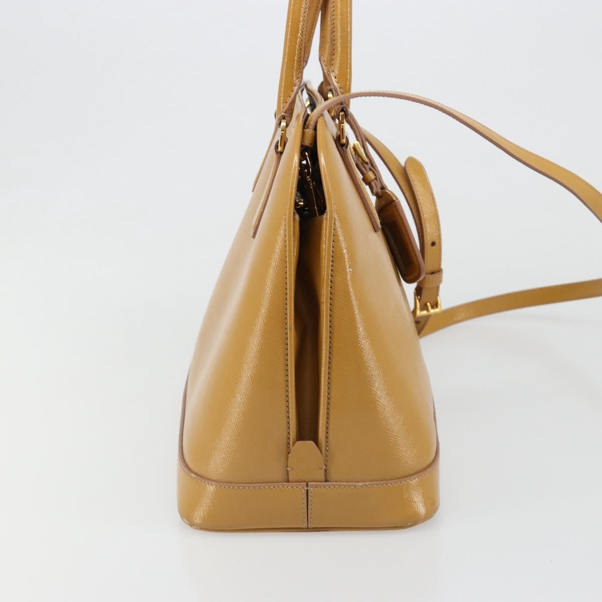 PRADA Hand Bag Leather 2way Beige Gold Auth 186845A