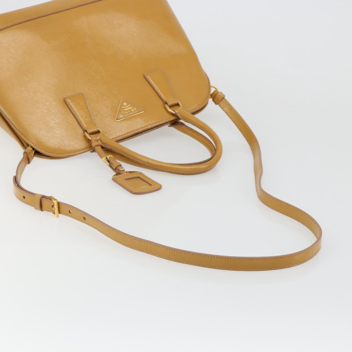 PRADA Hand Bag Leather 2way Beige Gold Auth 186845A