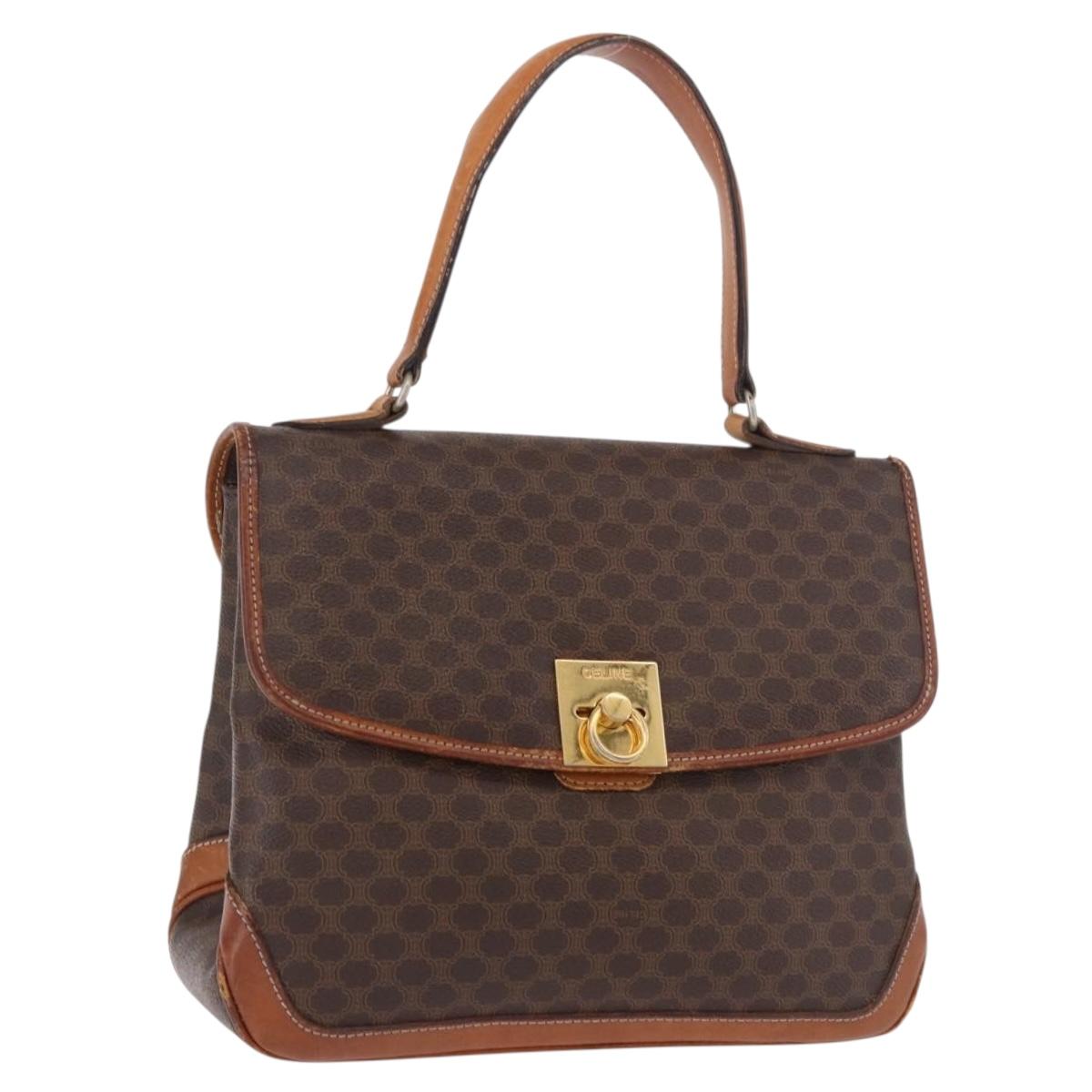 CELINE Macadam Canvas Hand Bag PVC Leather Brown Gold Auth 186847