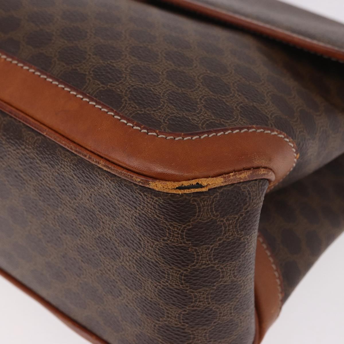 CELINE Macadam Canvas Hand Bag PVC Leather Brown Gold Auth 186847