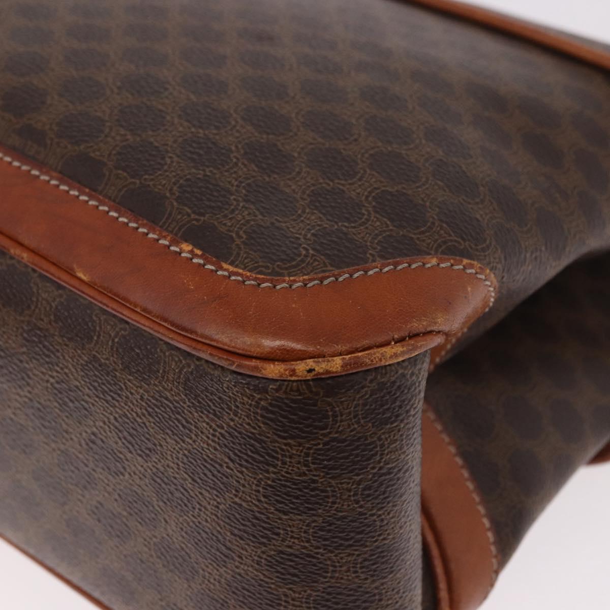 CELINE Macadam Canvas Hand Bag PVC Leather Brown Gold Auth 186847