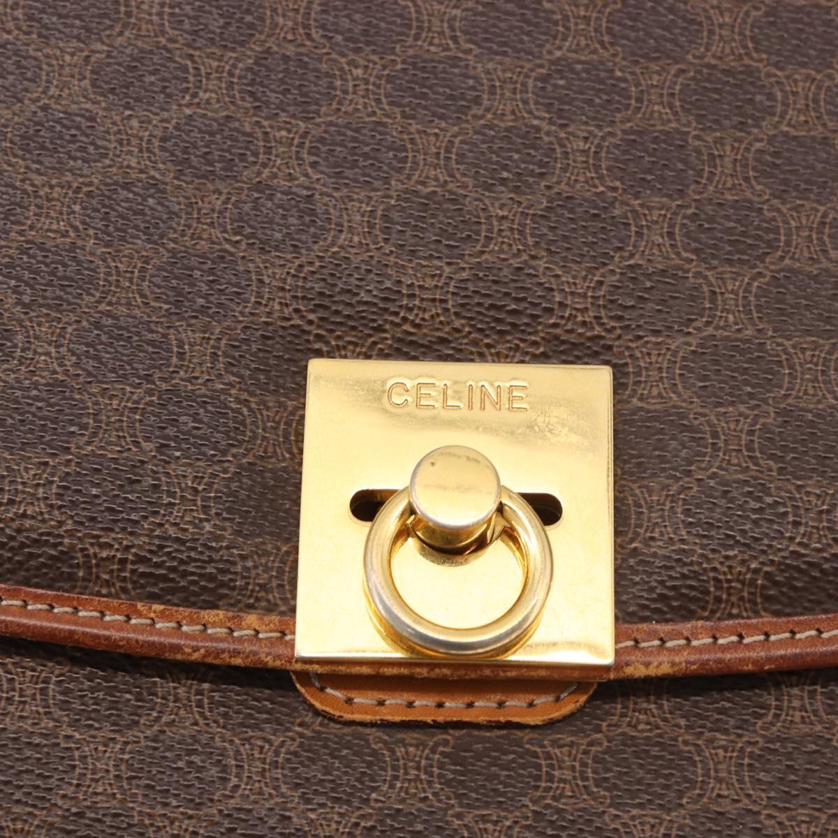 CELINE Macadam Canvas Hand Bag PVC Leather Brown Gold Auth 186847