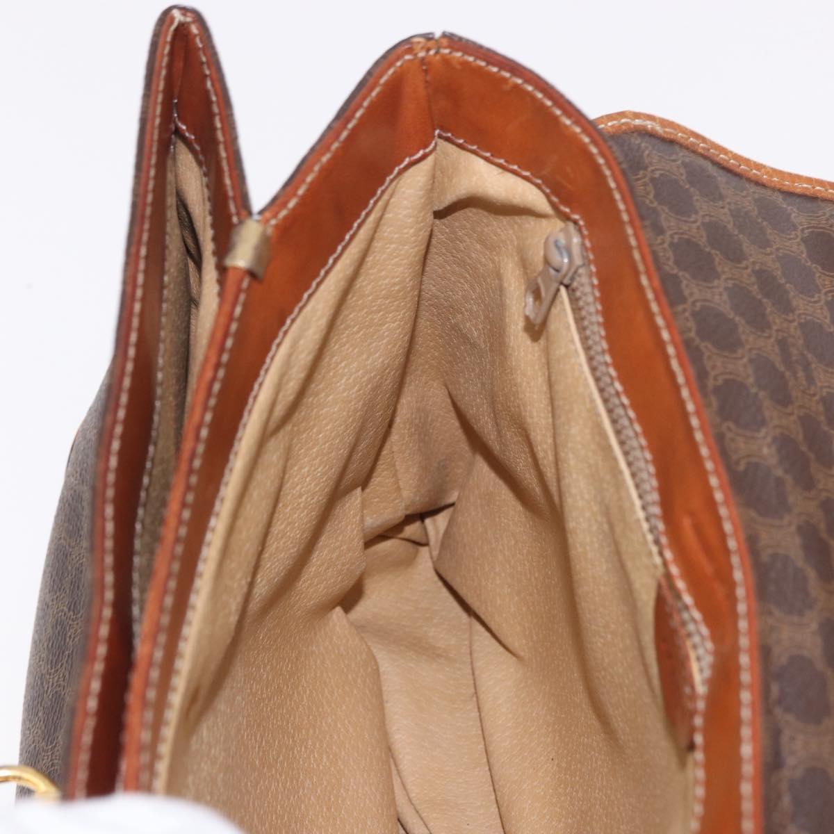 CELINE Macadam Canvas Hand Bag PVC Leather Brown Gold Auth 186847