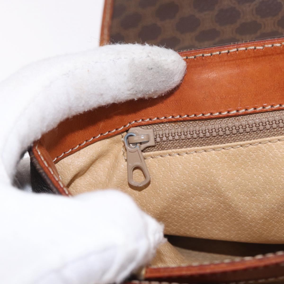 CELINE Macadam Canvas Hand Bag PVC Leather Brown Gold Auth 186847