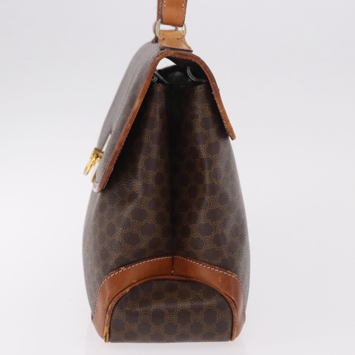 CELINE Macadam Canvas Hand Bag PVC Leather Brown Gold Auth 186847