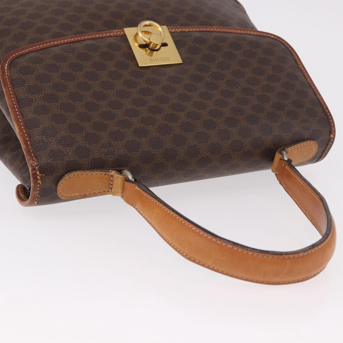 CELINE Macadam Canvas Hand Bag PVC Leather Brown Gold Auth 186847