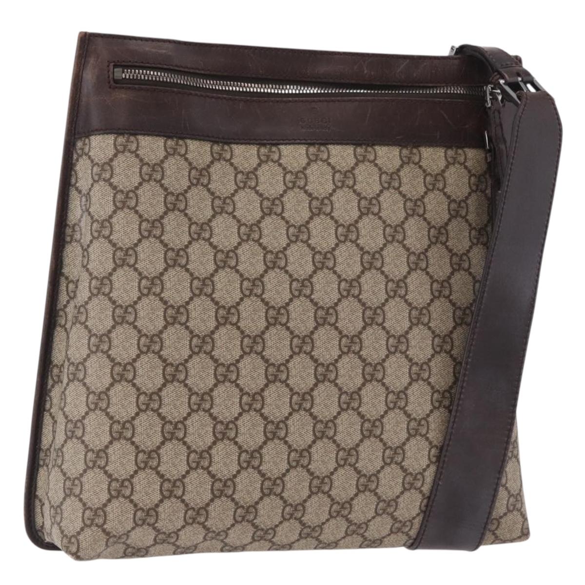 GUCCI GG Supreme Shoulder Bag PVC Beige Silver 92560 Auth 186848