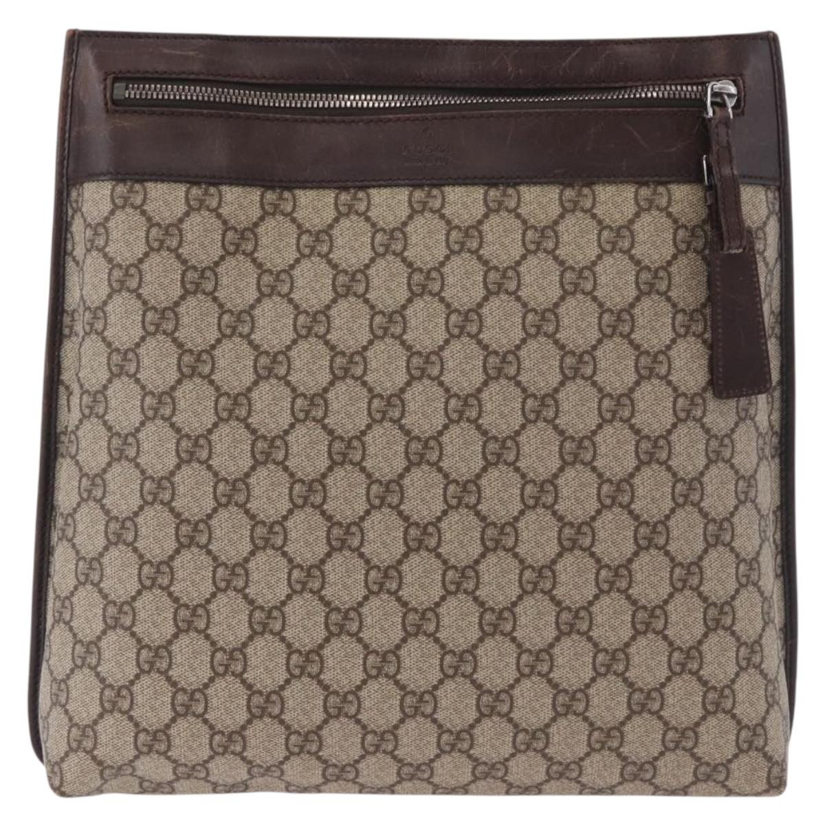 GUCCI GG Supreme Shoulder Bag PVC Beige Silver 92560 Auth 186848