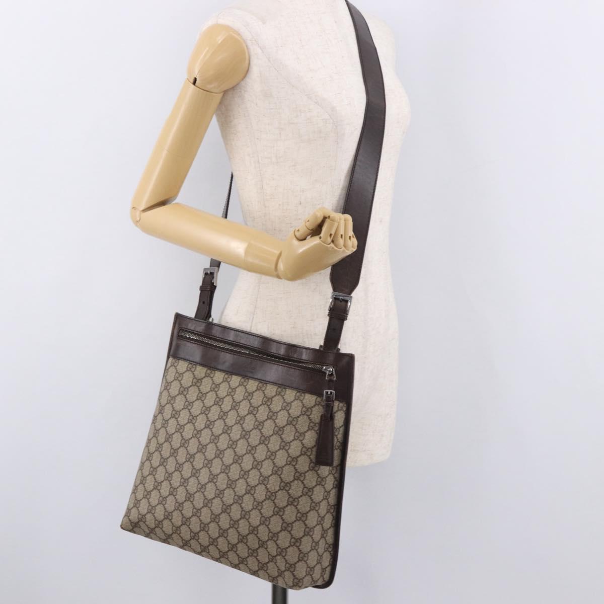 GUCCI GG Supreme Shoulder Bag PVC Beige Silver 92560 Auth 186848