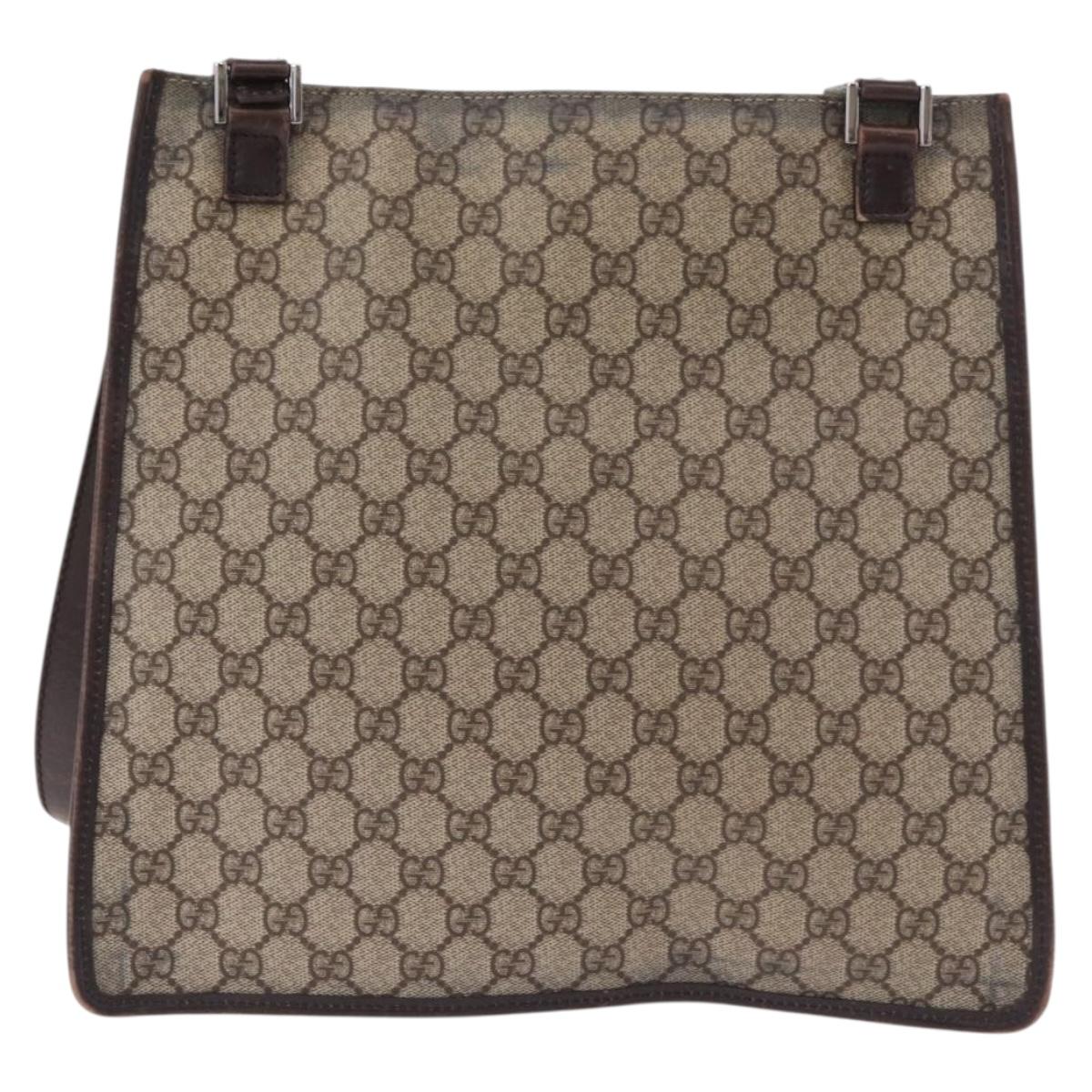 GUCCI GG Supreme Shoulder Bag PVC Beige Silver 92560 Auth 186848