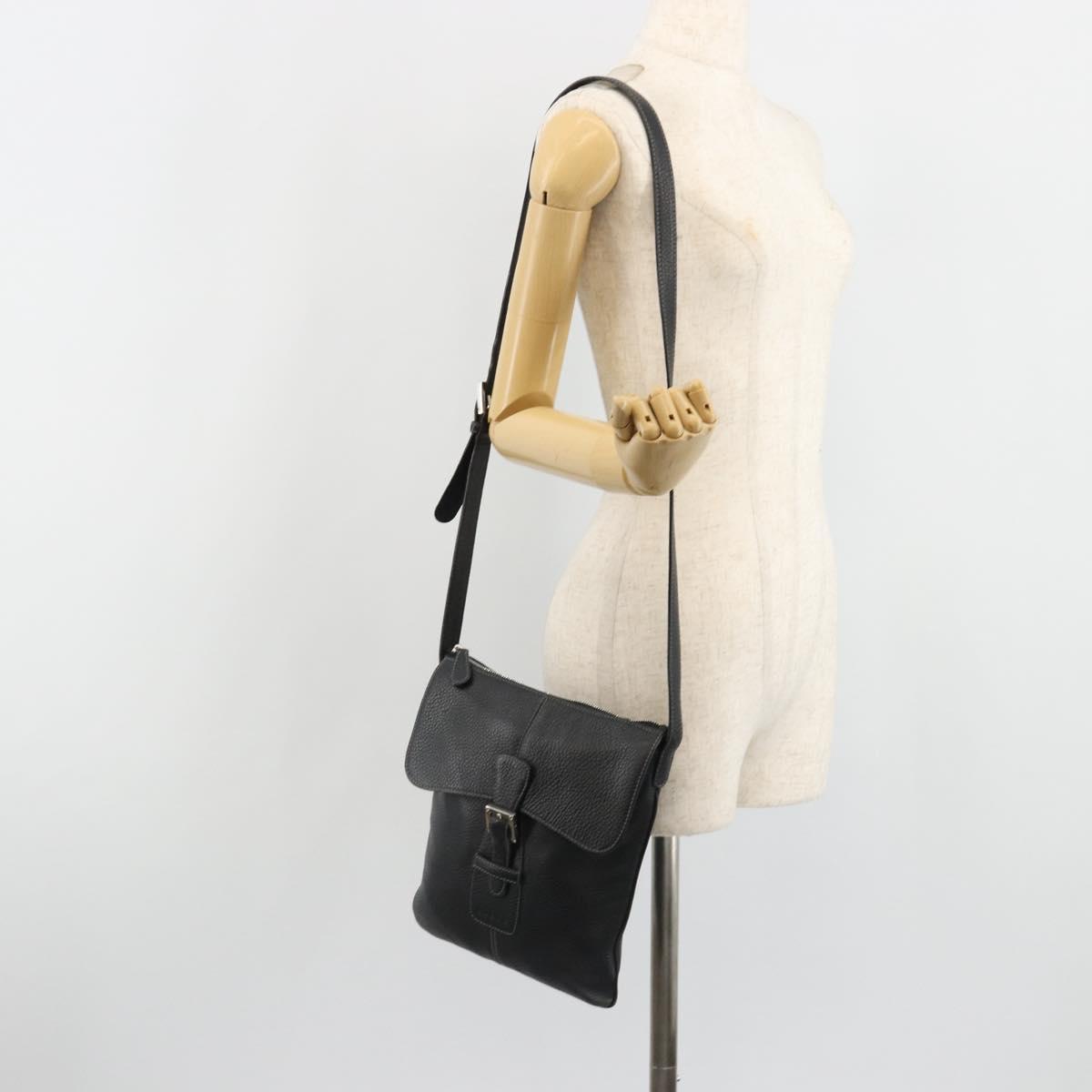 LOEWE Shoulder Bag Leather Black Silver Auth 186849A
