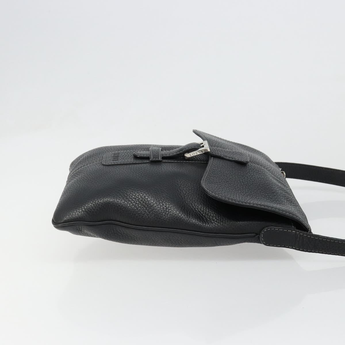 LOEWE Shoulder Bag Leather Black Silver Auth 186849A