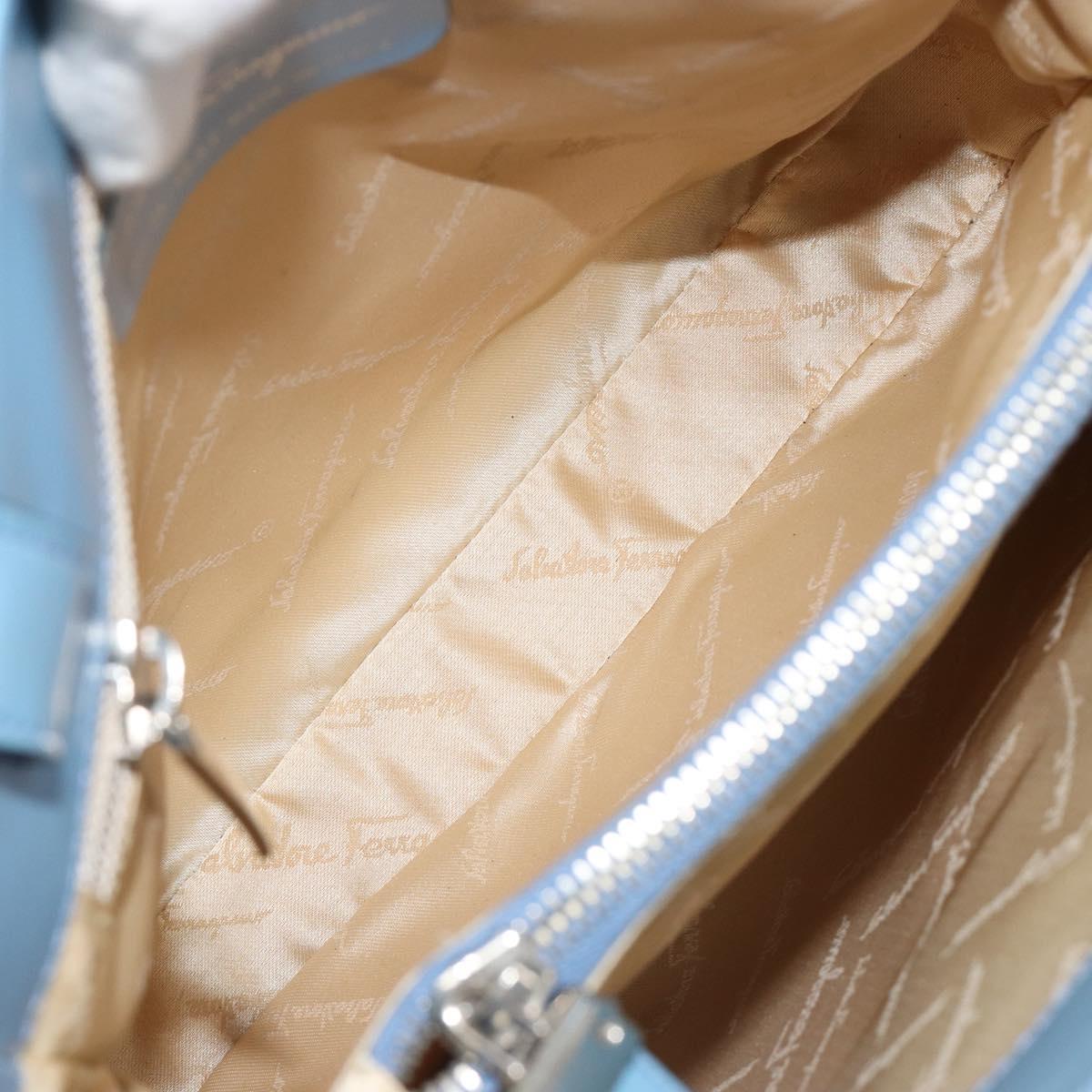 Salvatore Ferragamo Gancini Tote Bag Leather Blue Silver Auth 186850A