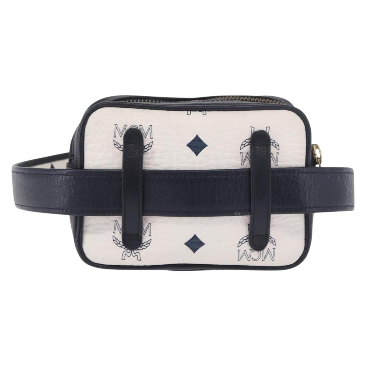 MCM Vicetos Logogram Waist Bag PVC Leather White Gold Auth 186851