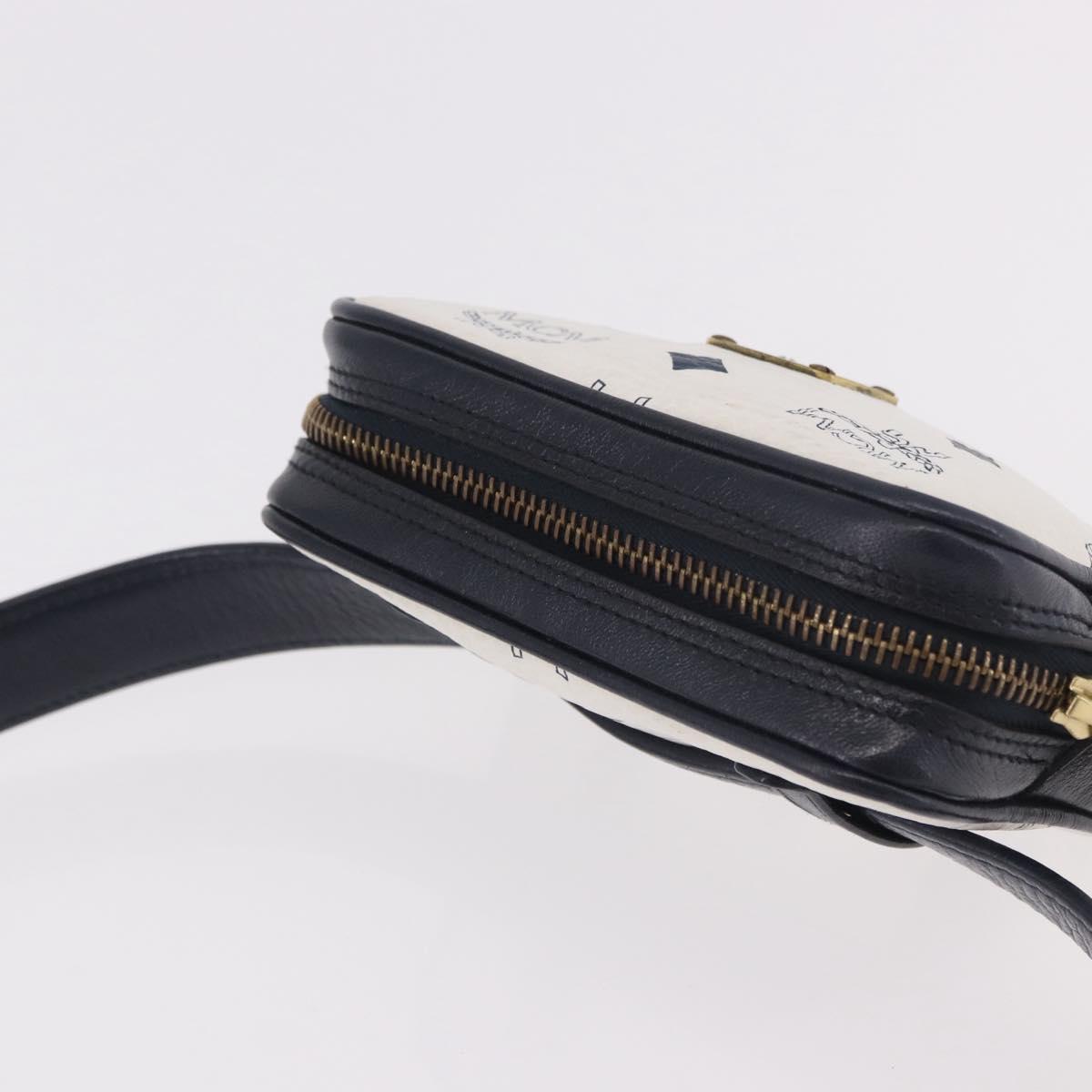 MCM Vicetos Logogram Waist Bag PVC Leather White Gold Auth 186851