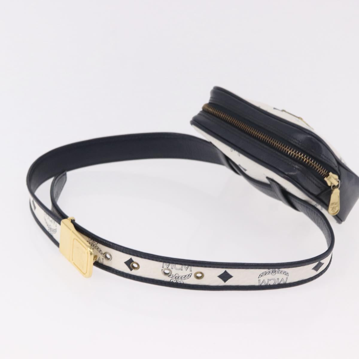 MCM Vicetos Logogram Waist Bag PVC Leather White Gold Auth 186851