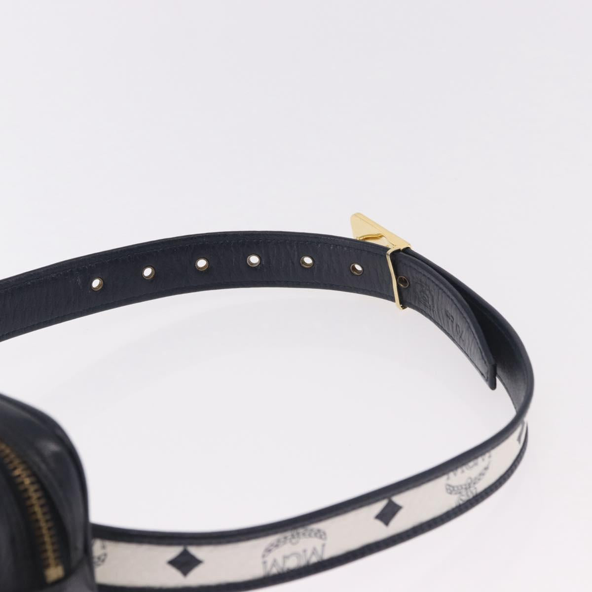 MCM Vicetos Logogram Waist Bag PVC Leather White Gold Auth 186851