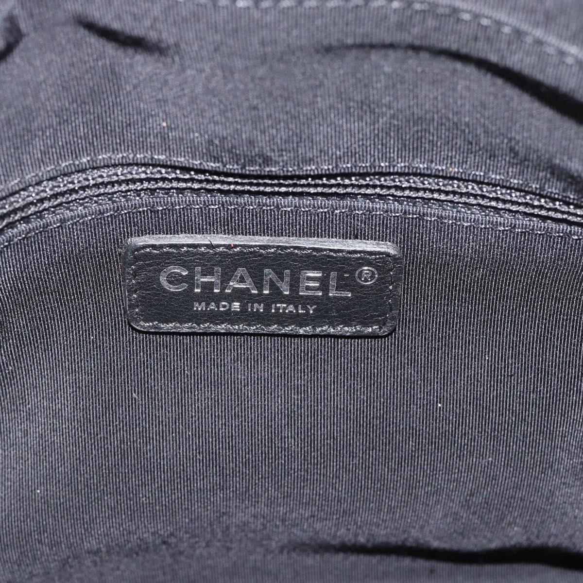 CHANEL Chain Shoulder Bag Canvas Black Silver CC Auth 186855