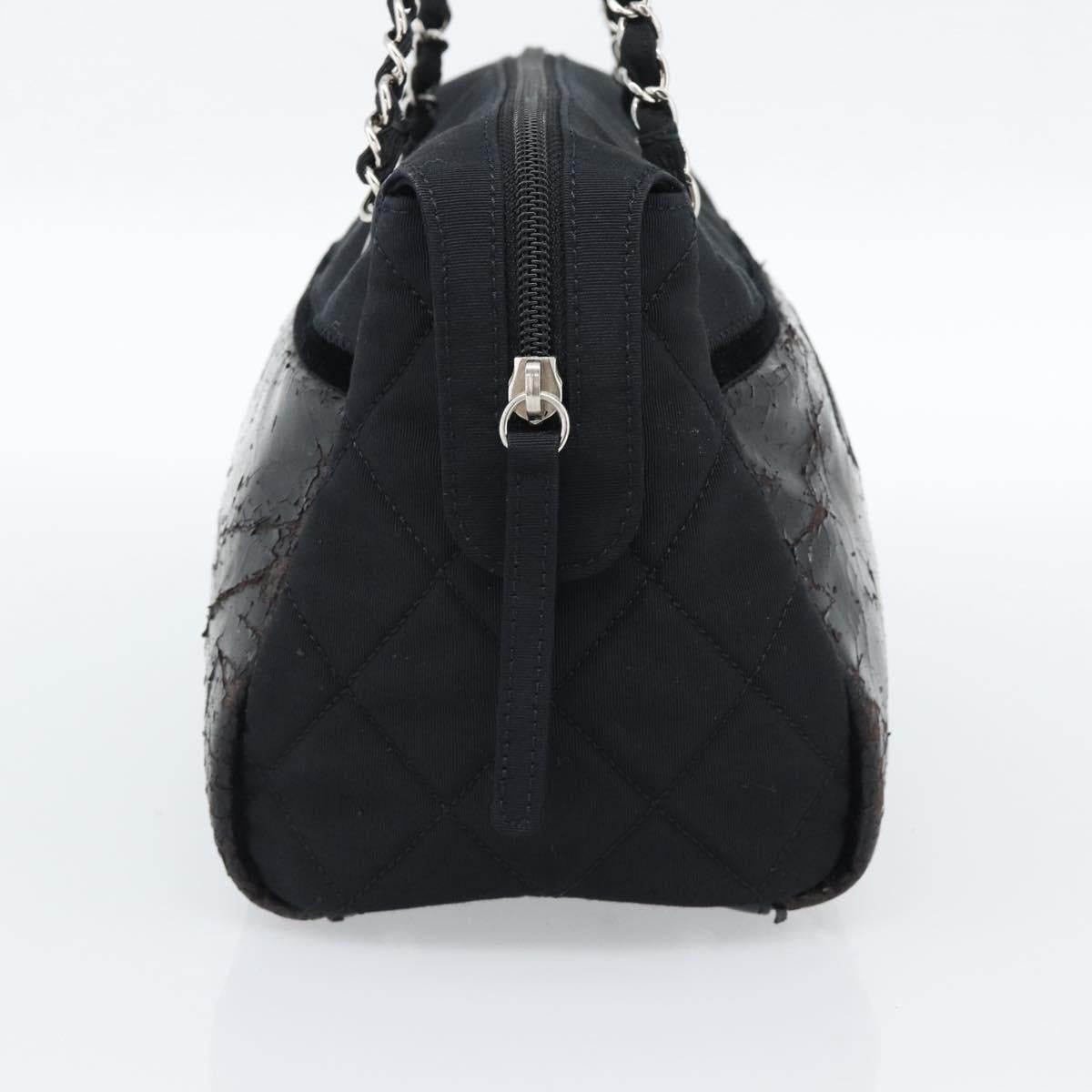 CHANEL Chain Shoulder Bag Canvas Black Silver CC Auth 186855