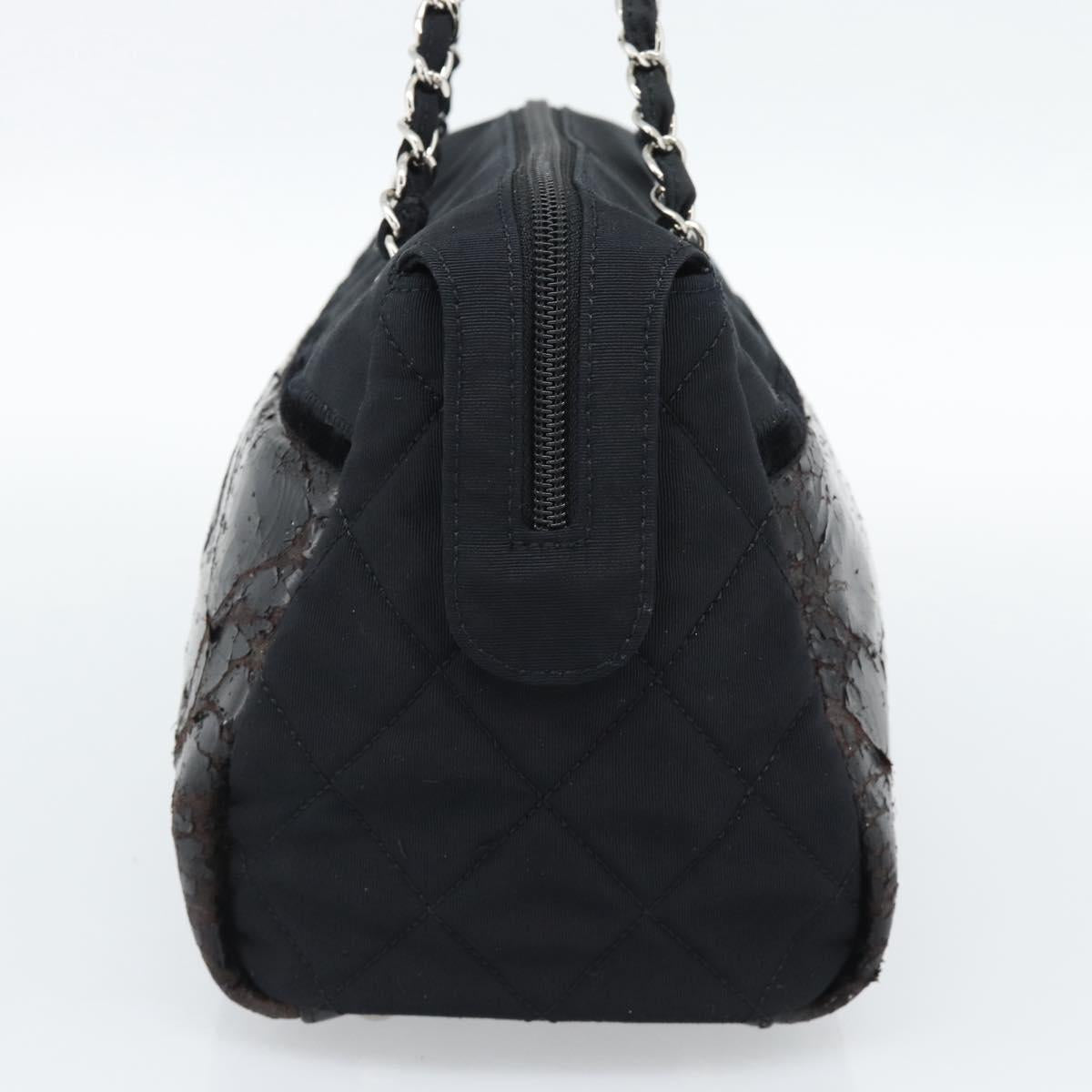 CHANEL Chain Shoulder Bag Canvas Black Silver CC Auth 186855