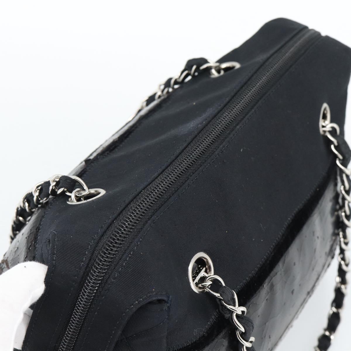 CHANEL Chain Shoulder Bag Canvas Black Silver CC Auth 186855