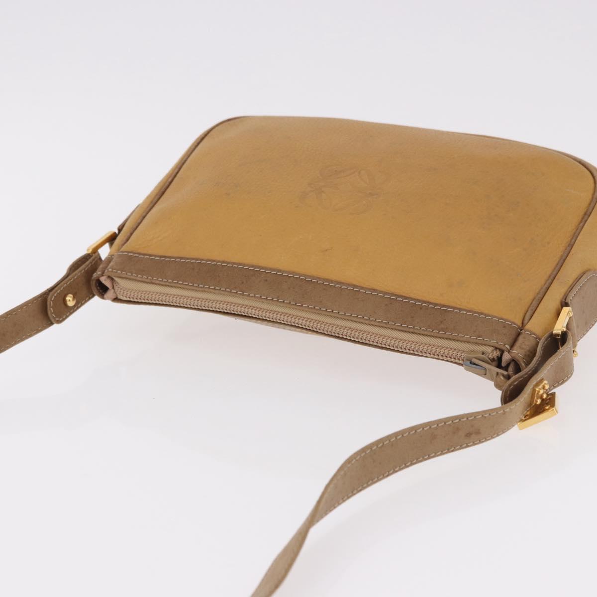 LOEWE Anagram Shoulder Bag Leather Beige Gold Auth 186856