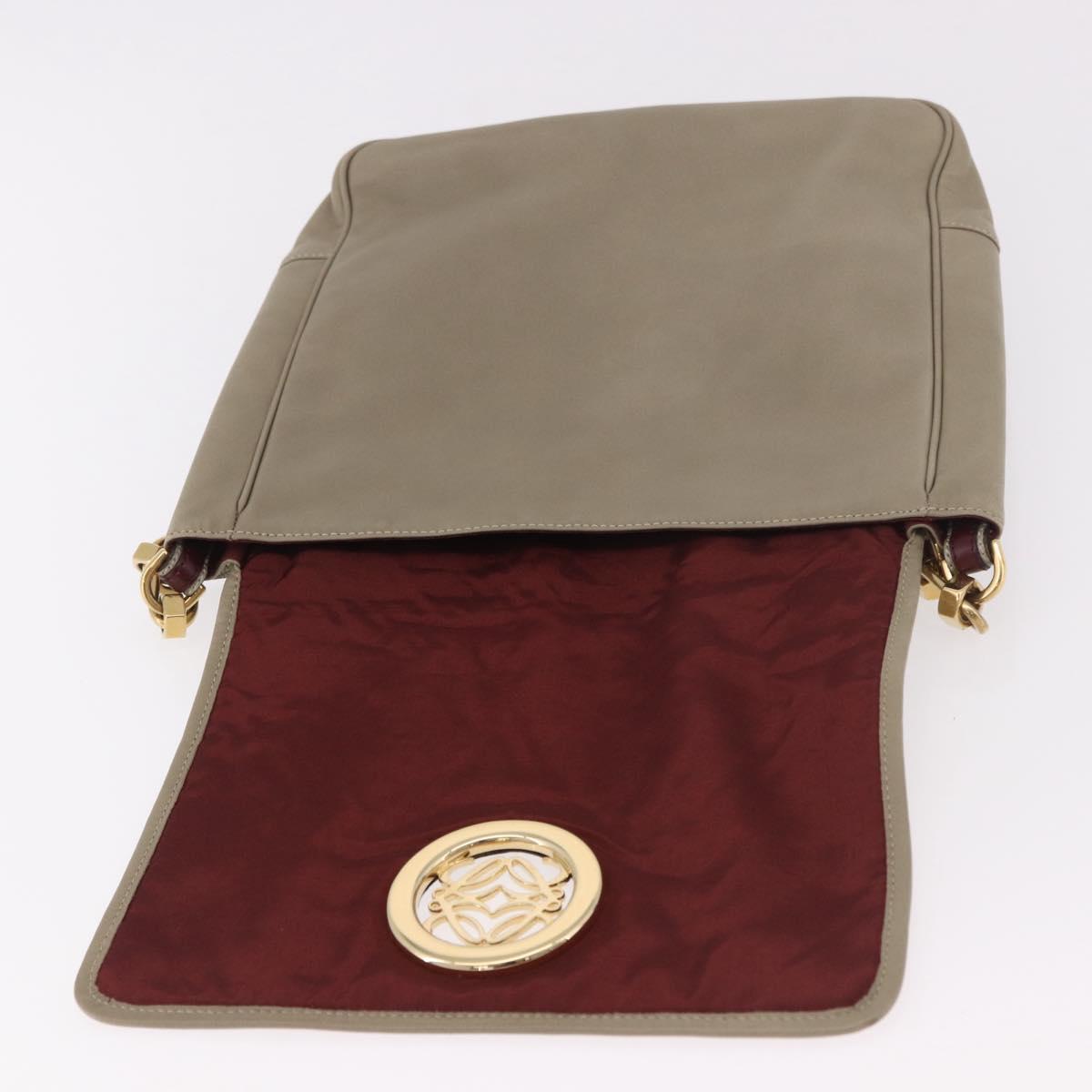 LOEWE Anagram Mya Shoulder Bag Leather Beige Gold Auth 186857A