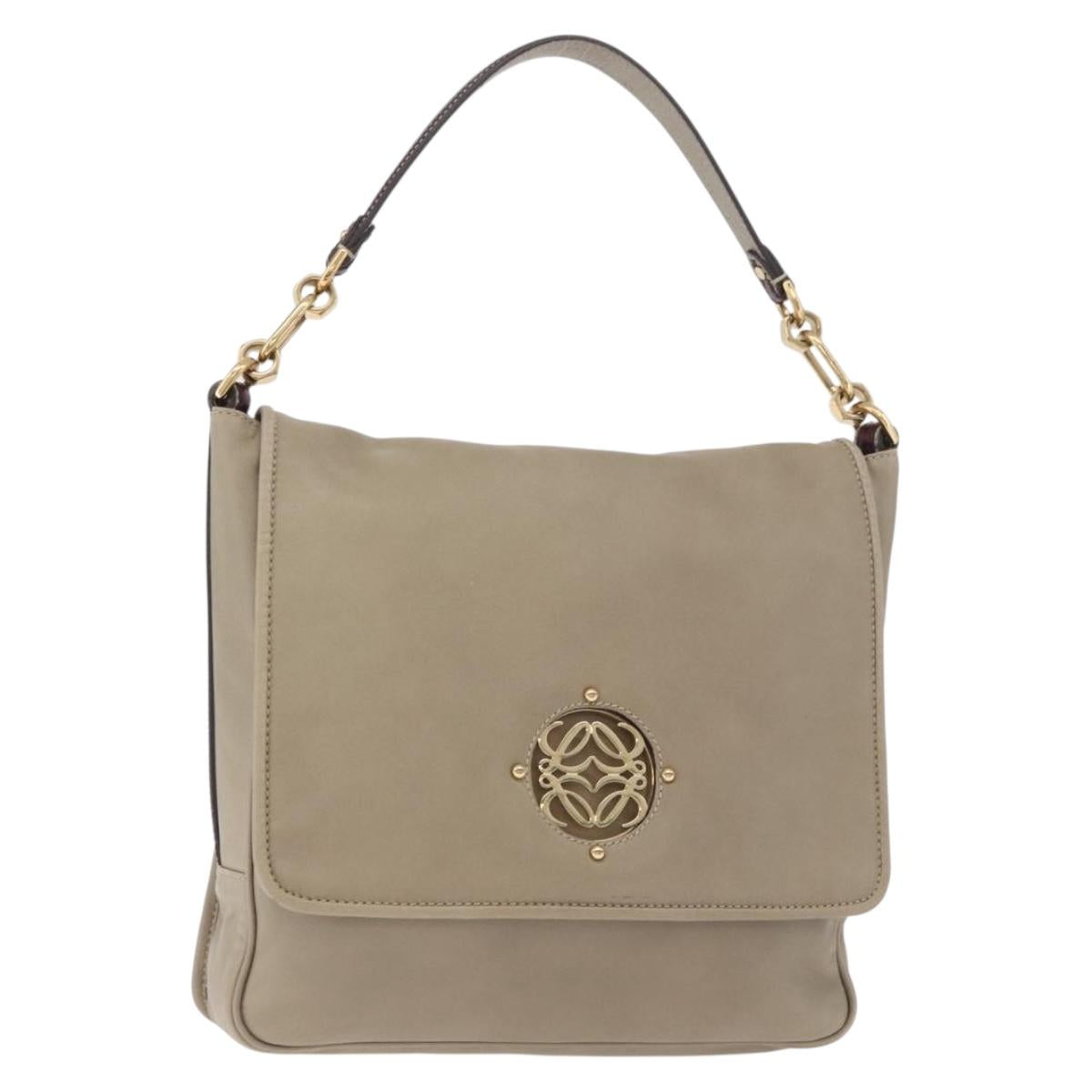 LOEWE Anagram Mya Shoulder Bag Leather Beige Gold Auth 186857A