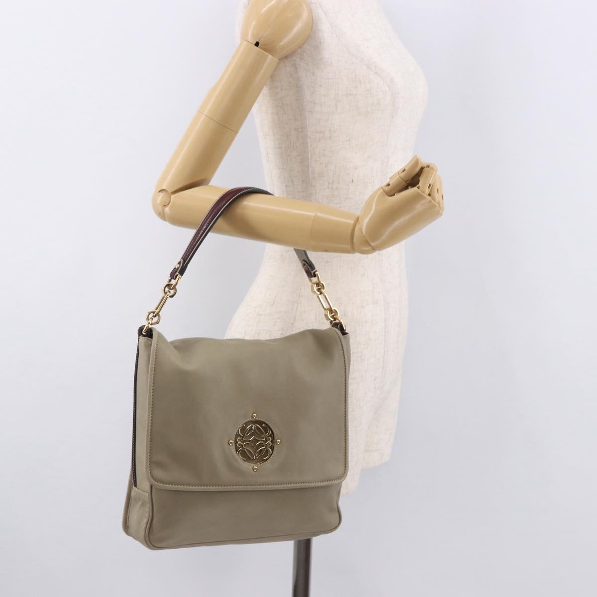 LOEWE Anagram Mya Shoulder Bag Leather Beige Gold Auth 186857A
