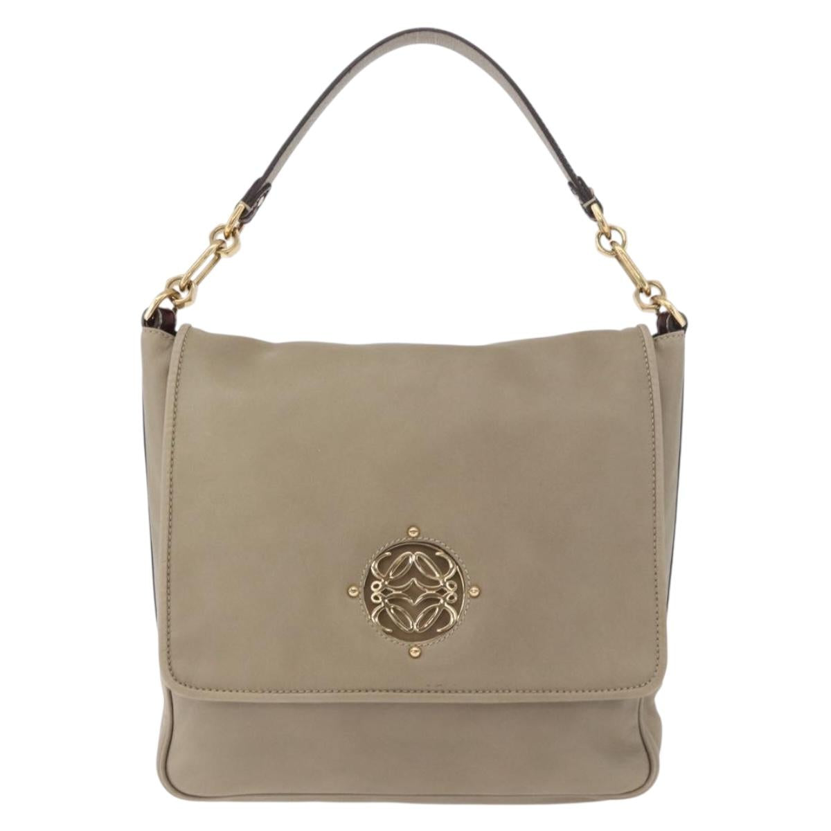 LOEWE Anagram Mya Shoulder Bag Leather Beige Gold Auth 186857A