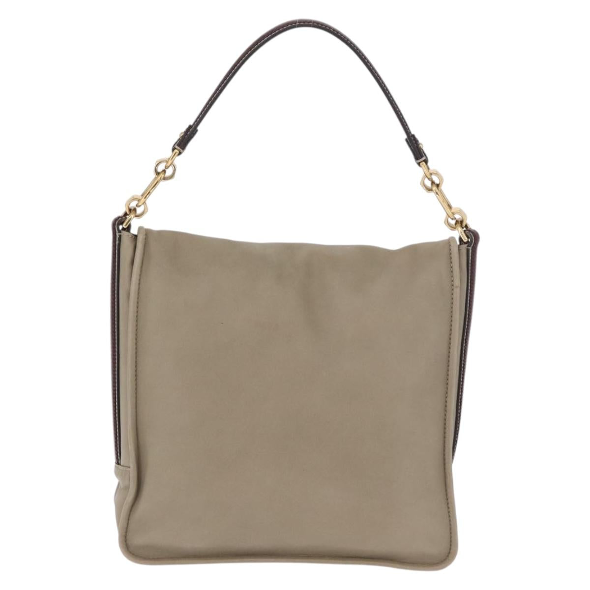 LOEWE Anagram Mya Shoulder Bag Leather Beige Gold Auth 186857A