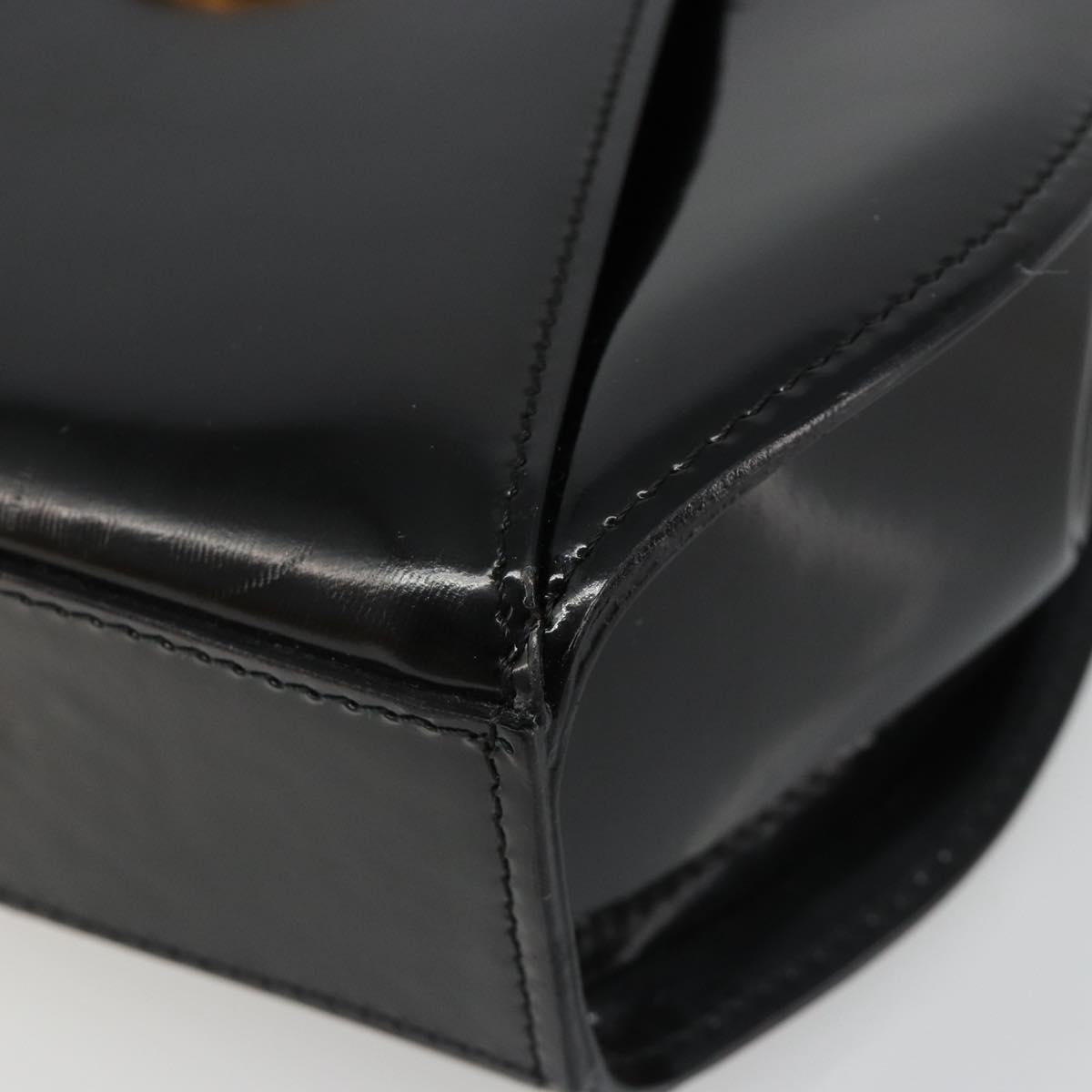 CARTIER PANTHERE Hand Bag Patent leather Black Silver Auth 186858A