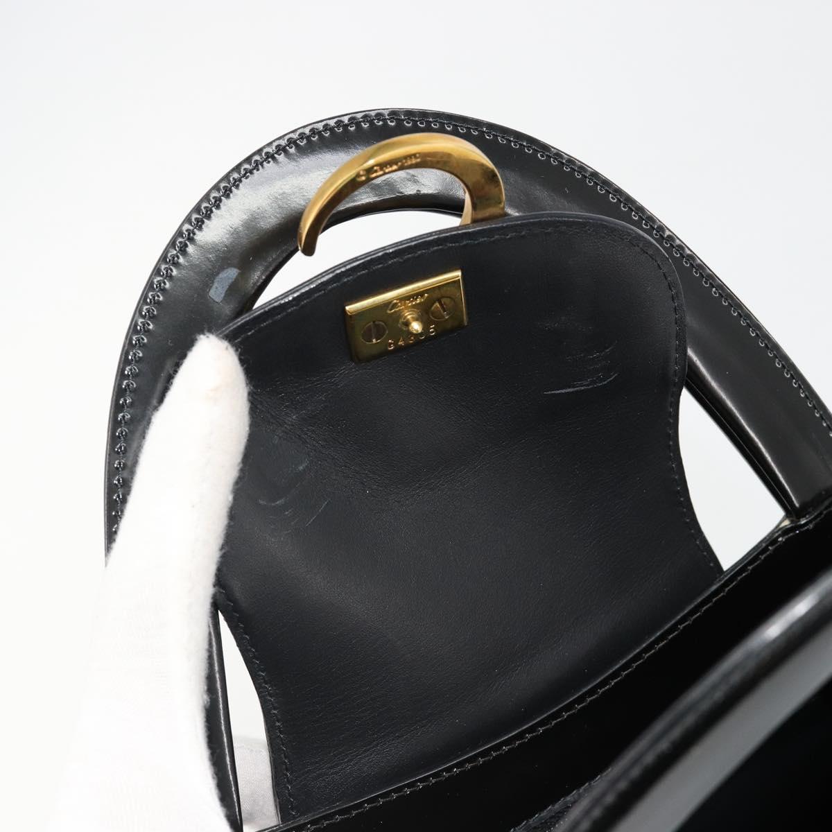 CARTIER PANTHERE Hand Bag Patent leather Black Silver Auth 186858A