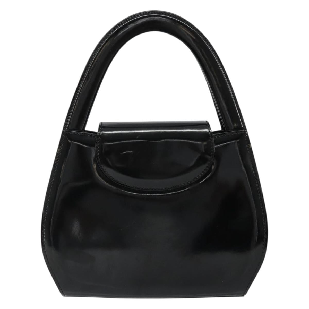 CARTIER PANTHERE Hand Bag Patent leather Black Silver Auth 186858A