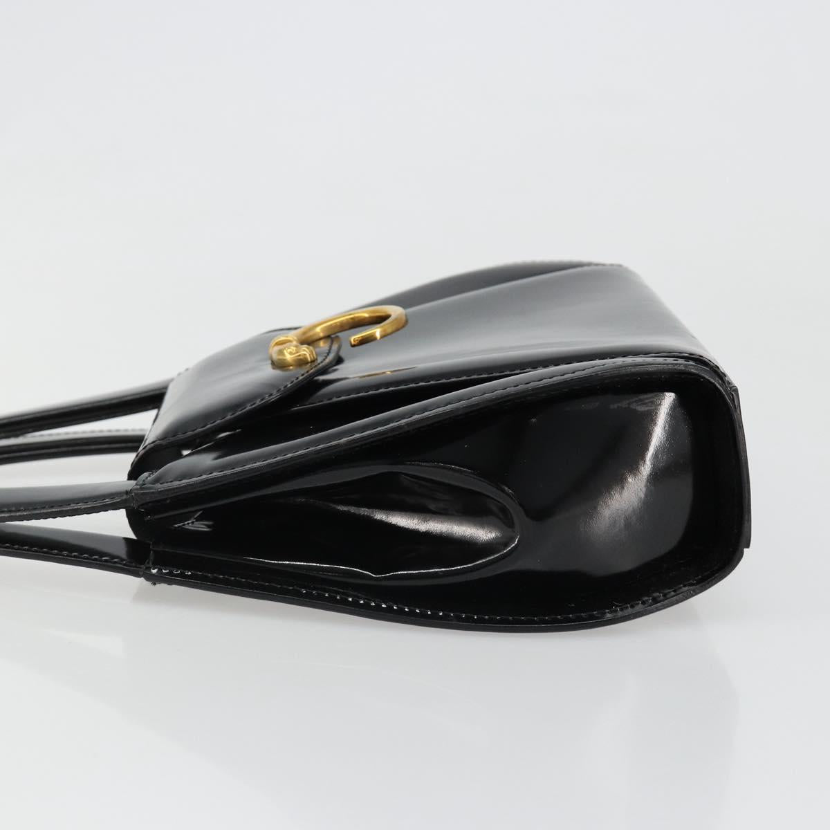 CARTIER PANTHERE Hand Bag Patent leather Black Silver Auth 186858A