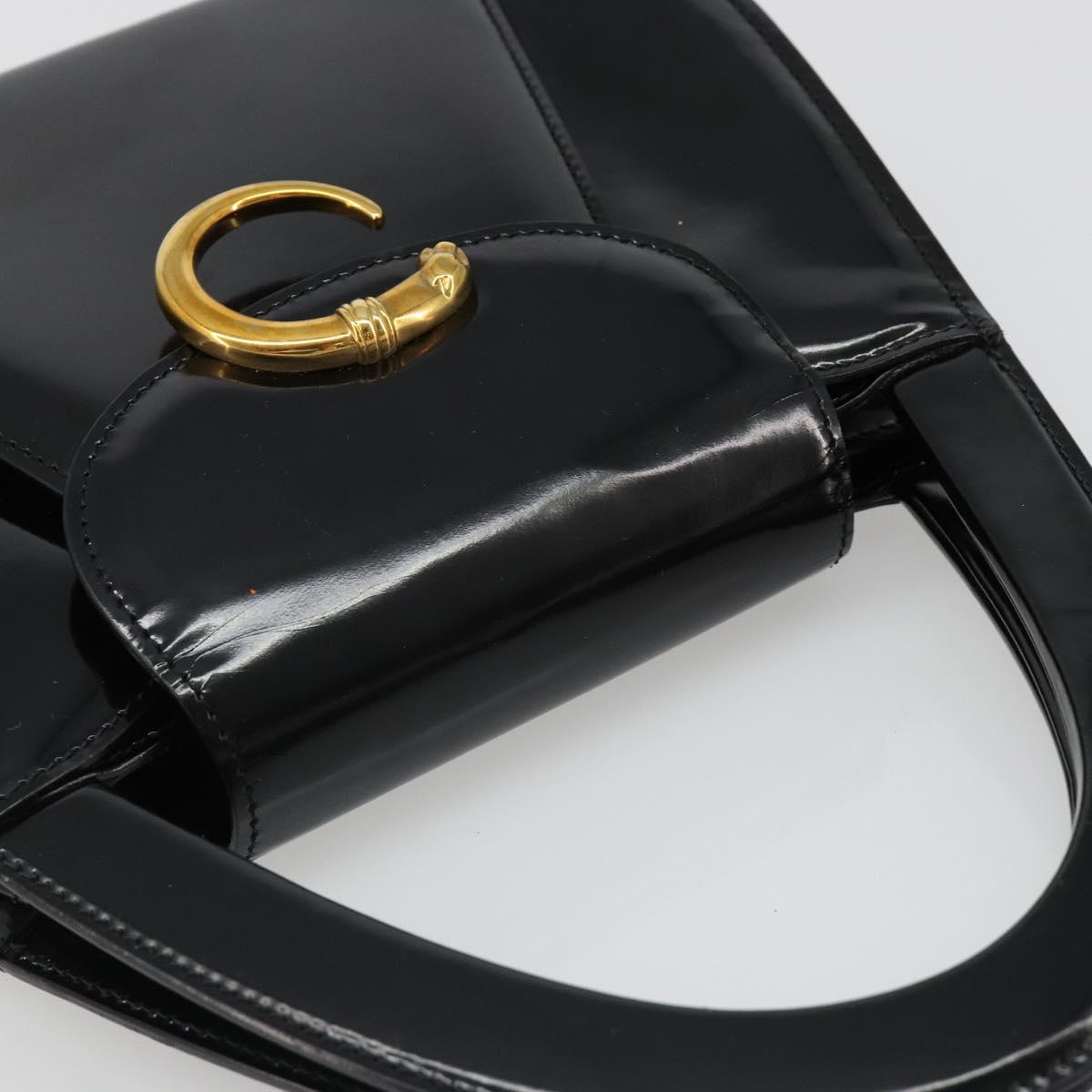 CARTIER PANTHERE Hand Bag Patent leather Black Silver Auth 186858A