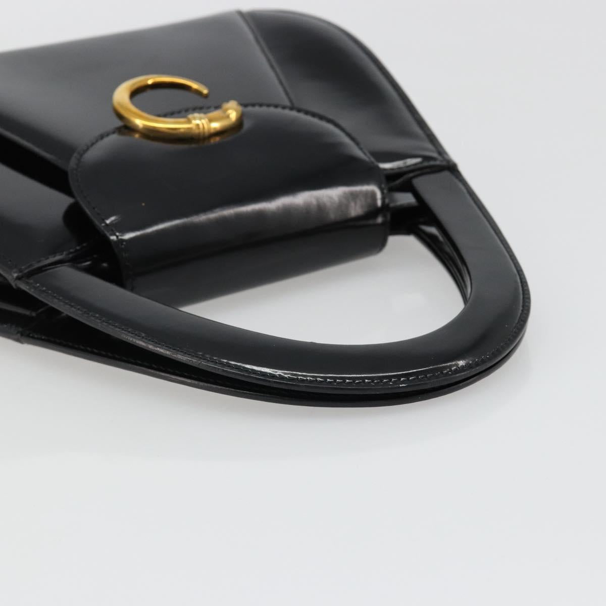 CARTIER PANTHERE Hand Bag Patent leather Black Silver Auth 186858A