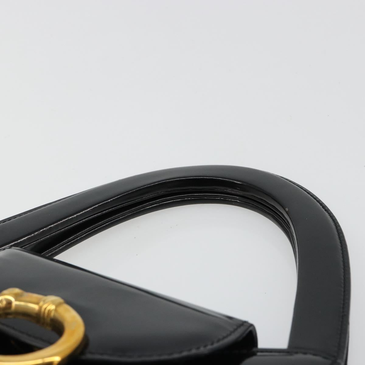 CARTIER PANTHERE Hand Bag Patent leather Black Silver Auth 186858A