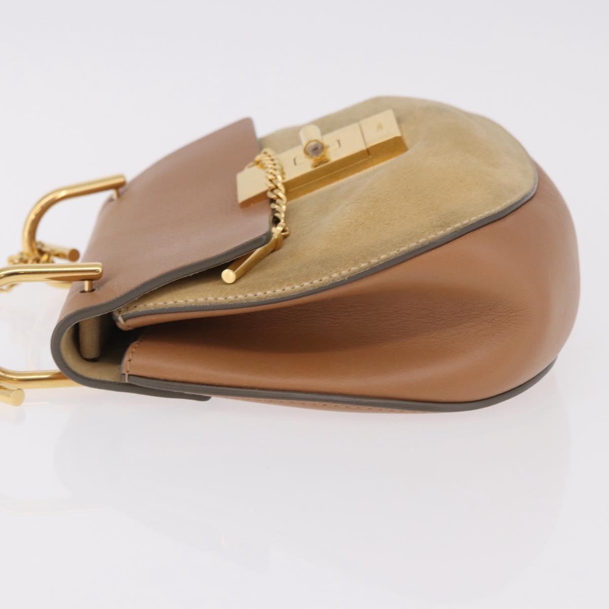 Chloe Drew Chain Shoulder Bag Suede Leather Beige Gold Auth 186862A