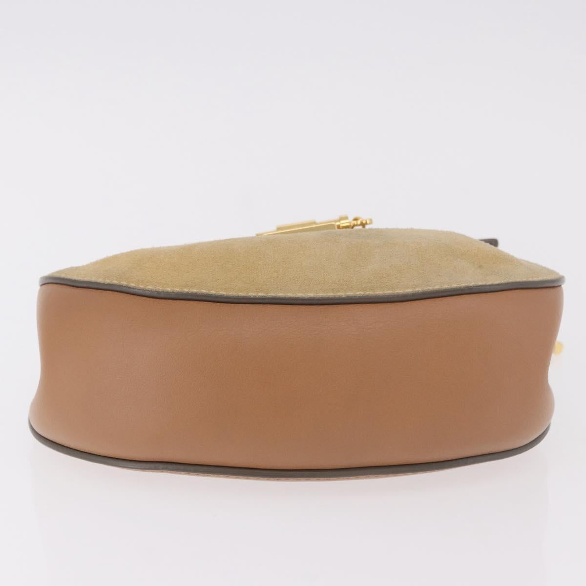 Chloe Drew Chain Shoulder Bag Suede Leather Beige Gold Auth 186862A