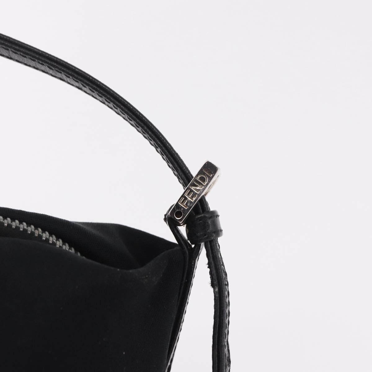 FENDI Shoulder Bag Cotton Jersey Black Silver Auth 186864