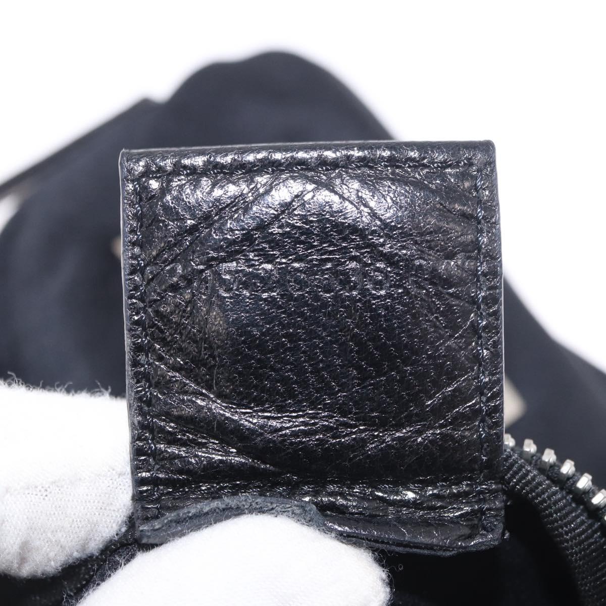 FENDI Shoulder Bag Cotton Jersey Black Silver Auth 186864