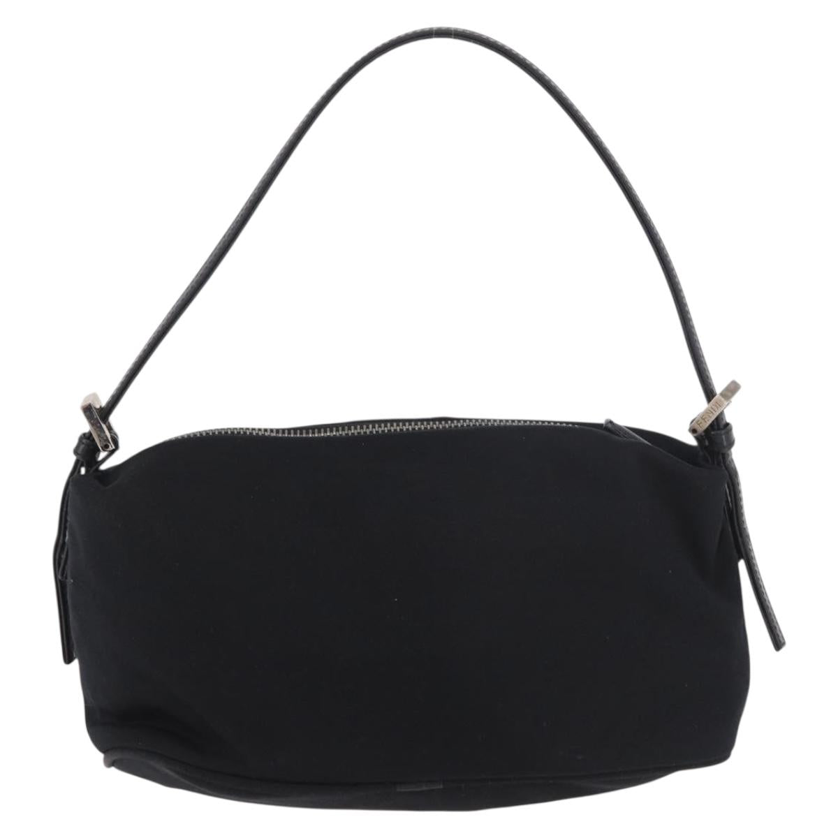 FENDI Shoulder Bag Cotton Jersey Black Silver Auth 186864