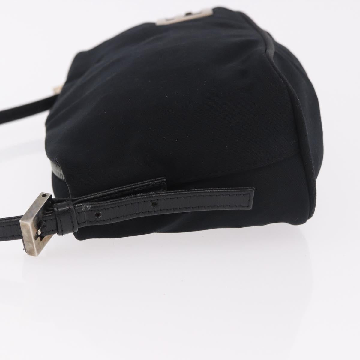 FENDI Shoulder Bag Cotton Jersey Black Silver Auth 186864